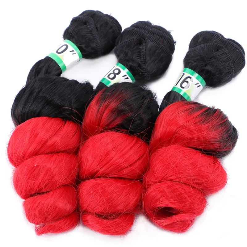 Черный и фиолетовый Омбре свободная волна 3 шт./партия синтетические волосы для наращивания для женщин - Цвет: T1B-Red