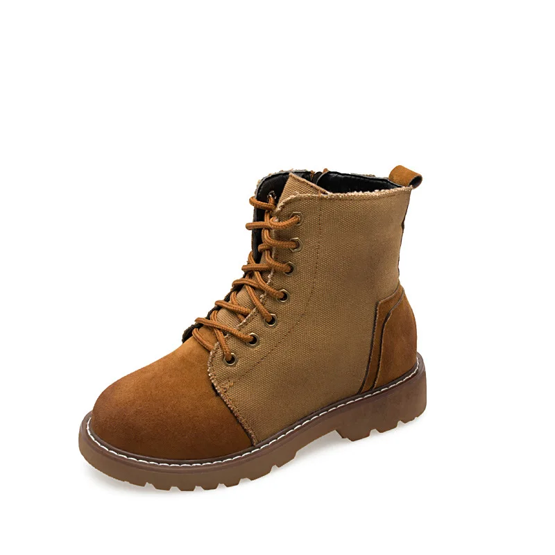 

2018 autumn new flat bottom women's boots Korean version with round head fashion side zipper casual boots brwon 1006