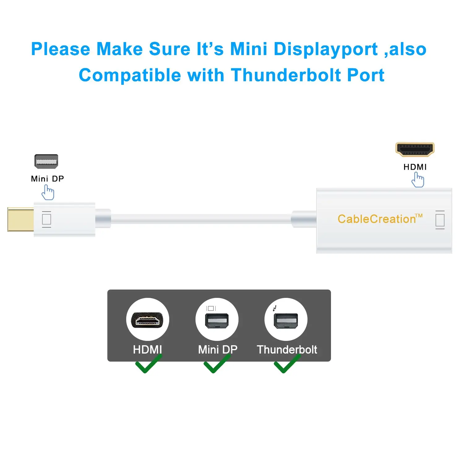 4K мини адаптер дисплея к HDMI jorinдо Mini DP (совместим с портом Thunderbolt) AV HDTV штекер