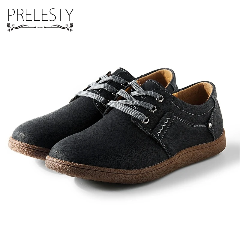 

Prelesty Basic Men Lace Up Split Cow Leather Shoes Spring Summer Autumn Flats Rubber Outsole Light Daily Casual Work Shoes