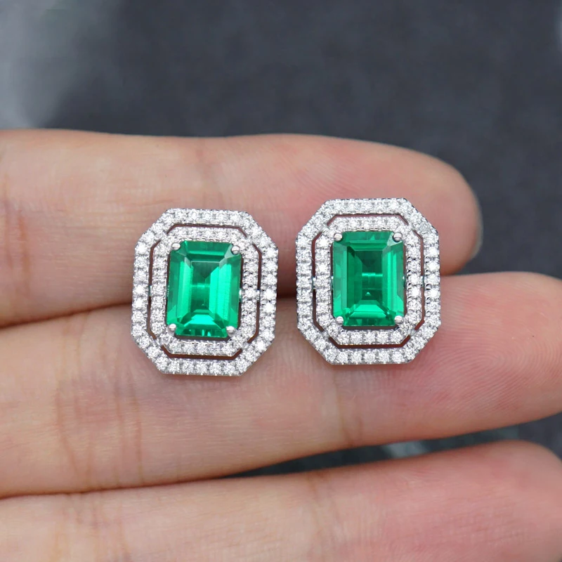 

Lab Colombia Total 3.4ctw Solid 14K White Gold Emerald Cut 1.5ct Earrings Double Halo Moiaasnite Earrings Fine Jewelry For Women