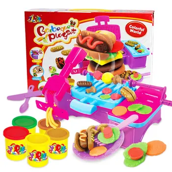 

Children'S Plasticine Mold Tool Set Hamburger Barbecue Machine Color Mud Like Leather Mud Pasta Machine Diy Toy
