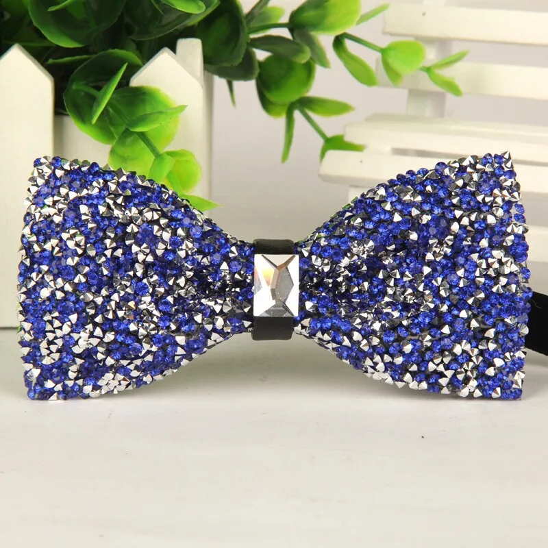 2014 blue silver bowtie male crystal gem bow tie designer free shipping