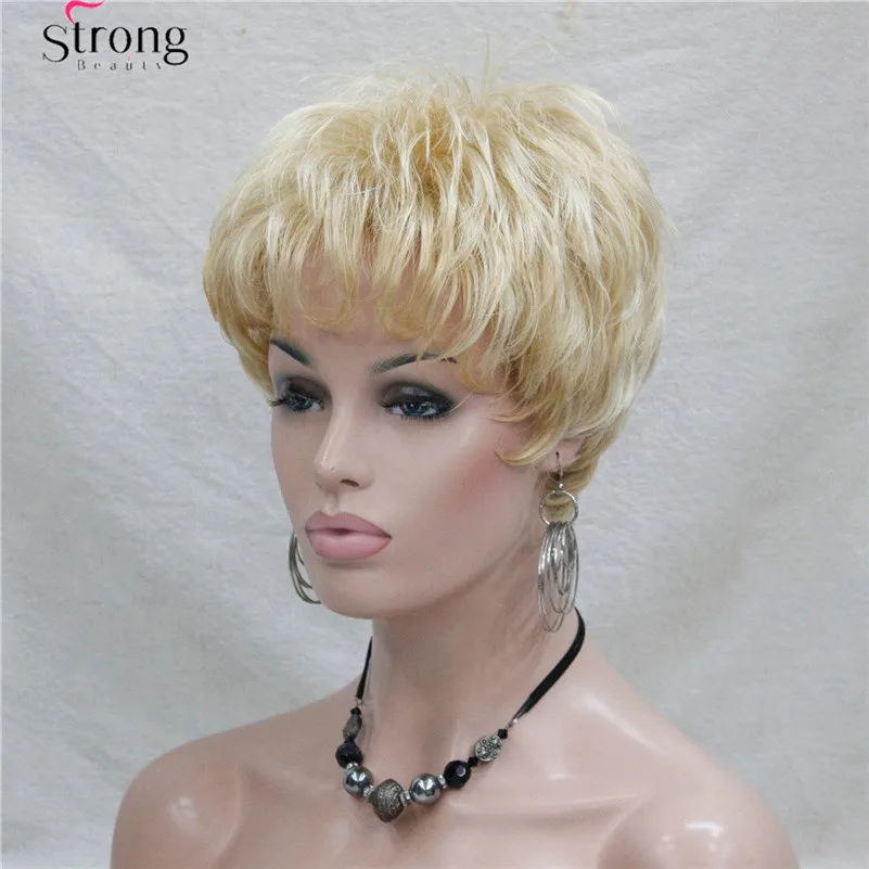 StrongBeauty короткий слоистый Серый Серебряный Shag Классический колпачок полный синтетический парик