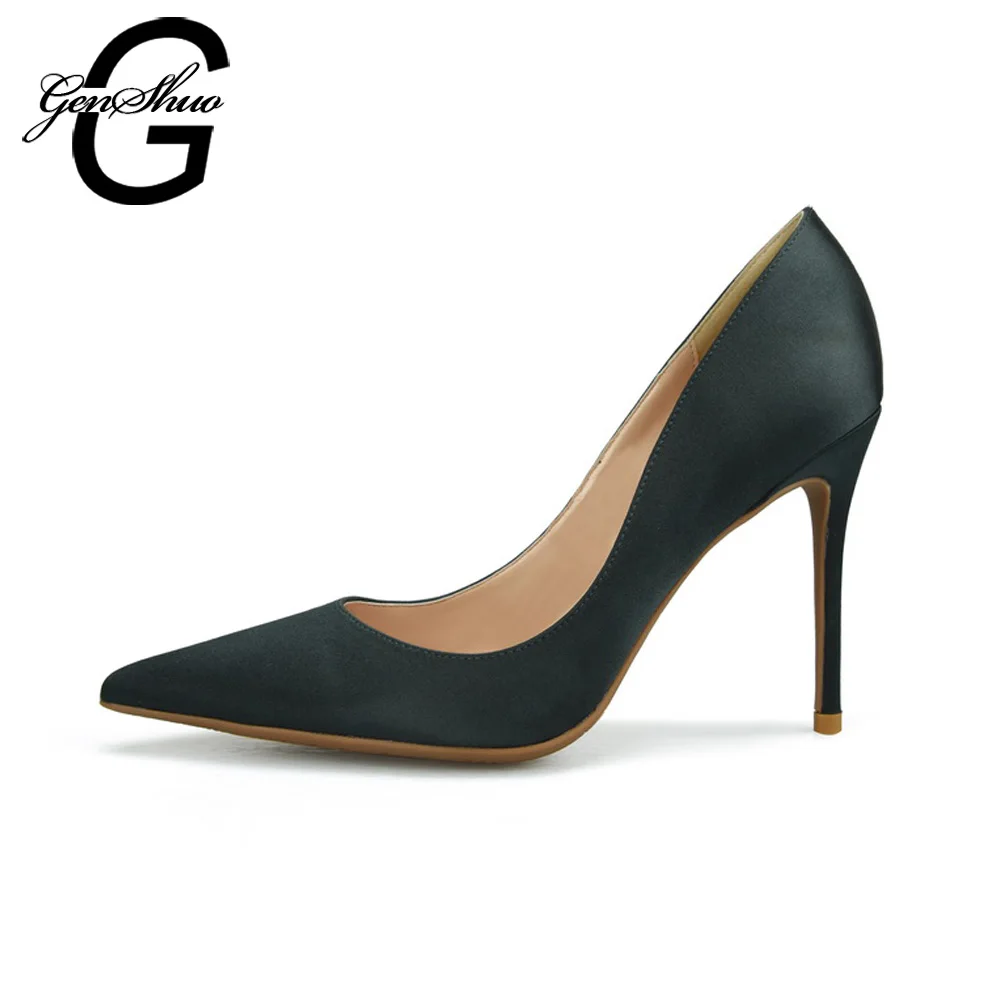 

GENSHUO Satin Wedding Shoes Prom Dance Shoes Sexy Pointed Toe High Heels Stilettos Pumps Shallow Pumps Shoes Woman Plus Size 46