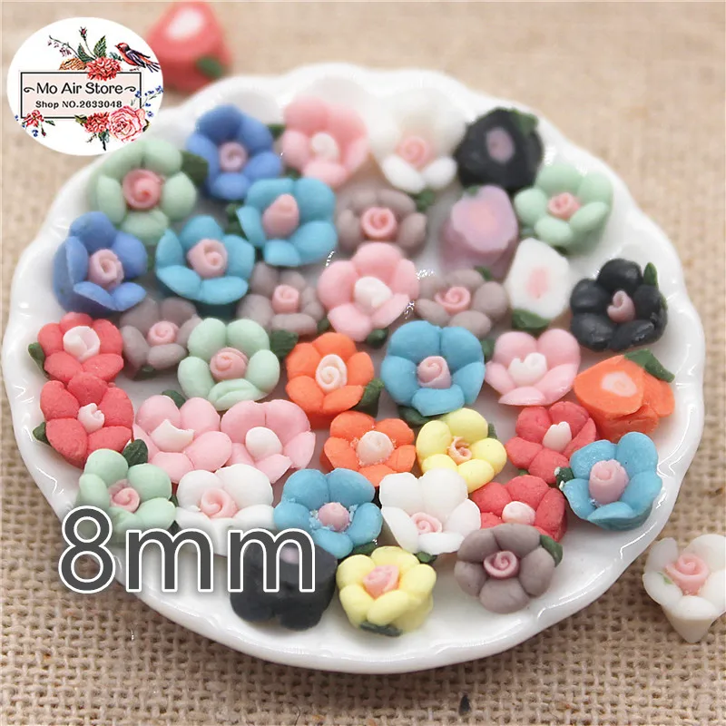 

50pcs 8mm Mixed Color handmade ceramics flower flatback cabochon DIY jewelry phone decoration No Hole