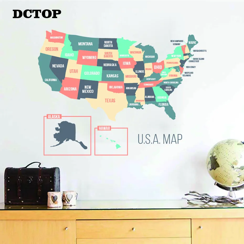 

Pretty Color USA Map American States Map Wall Decal Kids Children's Art Vinyls Stickers Living Room Home Decorative Wallpaper