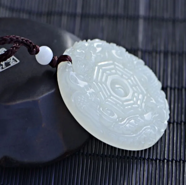 Wholesale natural Afghanistan white jades dragon and phoenix eight