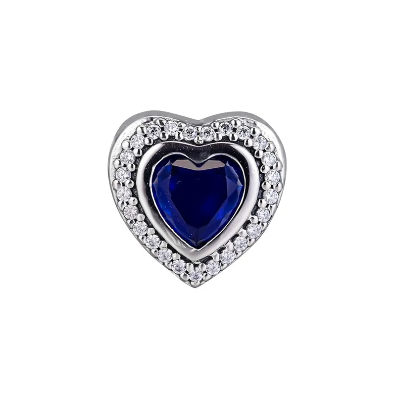 Fit Pandora браслет Сверкающее Сердце Любви Шарм Сердце-shapee ночной синий кристально чистый CZ ручная работа Серебро 925 Изготовление ювелирных изделий FL875