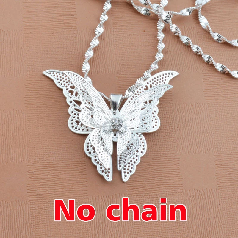 Silver Plated Luxury Crystal 3D Hollow Butterfly Necklace Pendant Fashion Charm Lady DIY Necklace Bracelet Jewelry Pendants