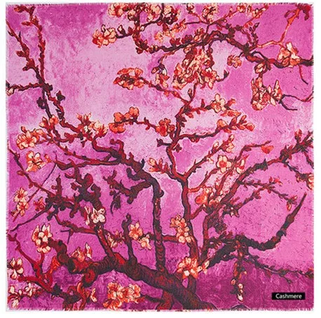 Новые шали шарф роскошный бренд обертывания Ван Гог Картина маслом абрикосовый цветок женский зимний кашемировый шарф большие квадратные шарфы - Цвет: Розово-красный