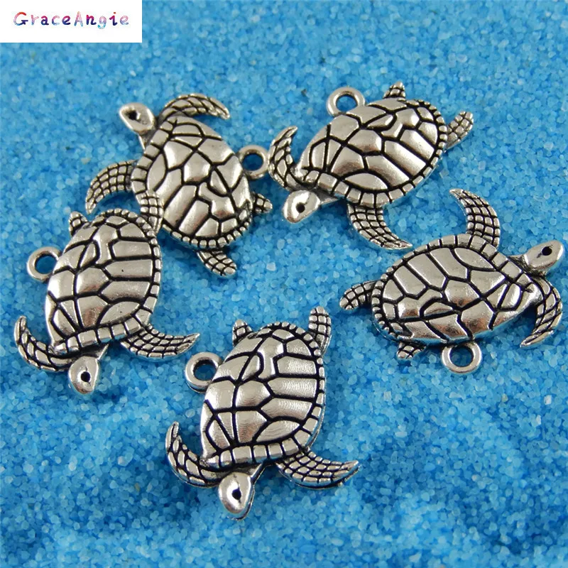 

GraceAngie 21*17*3mm Antiqued Silver Tone Alloy Lovely Acrawl Sea Turtle Fashion Jewelry Finding Pendant Charms 10PCS