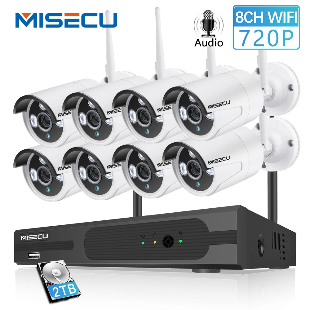 MISECU 8CH 1080P HDMI WiFi NVR 8PCS 1.0MP CCTV Wireless IP Camera Audio IR Outdoor Weatherproof Security Surveillance System Kit MISECU 8CH 1080P HDMI WiFi NVR 8PCS 1.0MP CCTV Wireless IP Camera Audio IR Outdoor Weatherproof Security Surveillance System Kit