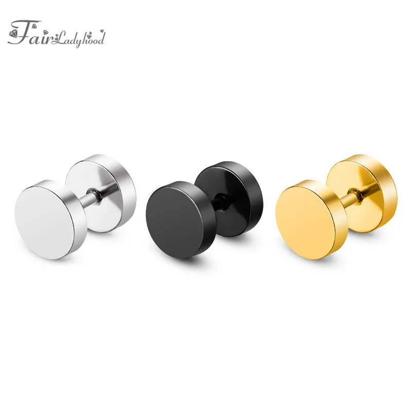 

FairLadyHood 2 Pieces Stainless Steel Fake Ear Plugs Screw Round Barbell Earring Ear Expanders Earrings Body Jewelry Men Women