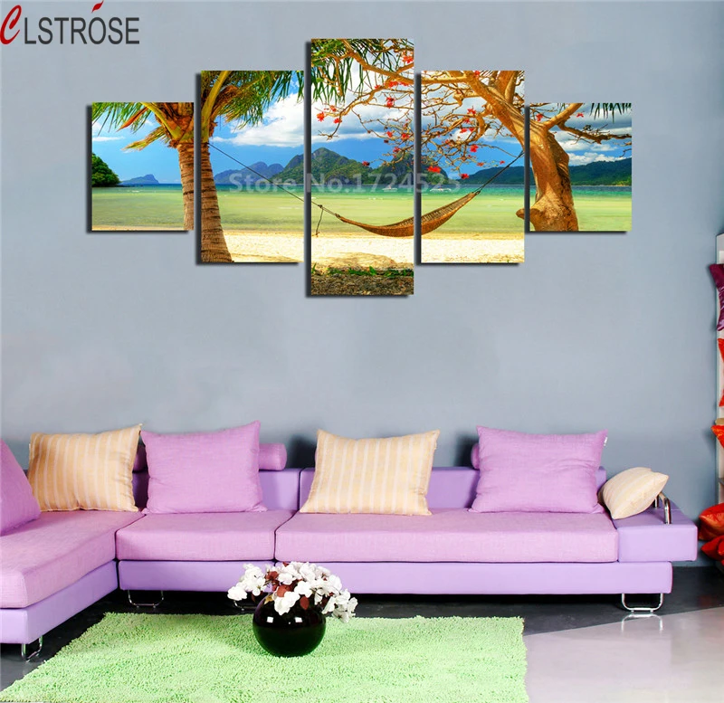 CLSTROSE Best Relaxing Summer 5 Pieces Canvas Painting Wall Art Home