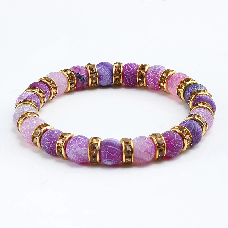 

Charm Purple Weathering Beads Bracelets for Women Fashion Elastic Rope Natural Stone Bracelet Bangle with Zircon Septa Jewelry