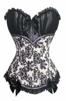 

S-XXL High Quality Women Beautiful Overbust Lace Shapers Satin Jacquard Bowknot Corset Top Control Slips Sexy Vintage Shapewear
