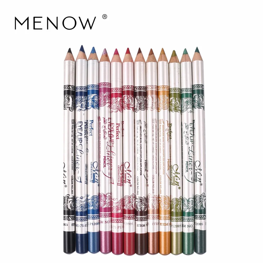 

MENOW Brand 12PCS of 2 in 1 Hot Sale Eye Liner Lip Pencil Long-lasting Waterproof 12 Color Set Makeup P12005