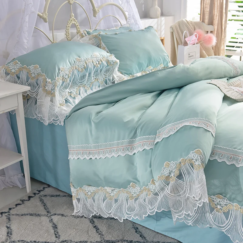 Waliicorners Super soft washed silk Bedding Set Duvet Cover Sheet/fitted sheet Pillowcase King Queen Size lace Bed Linen 37 DSC_1076
