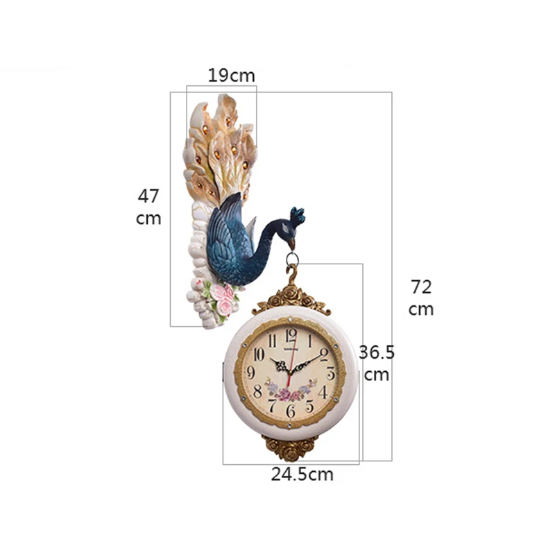 Ультратихие часы Peafowl в европейском стиле, бесшумные Ретро Свадебные украшения для дома, винтажные настенные часы с изображением павлина