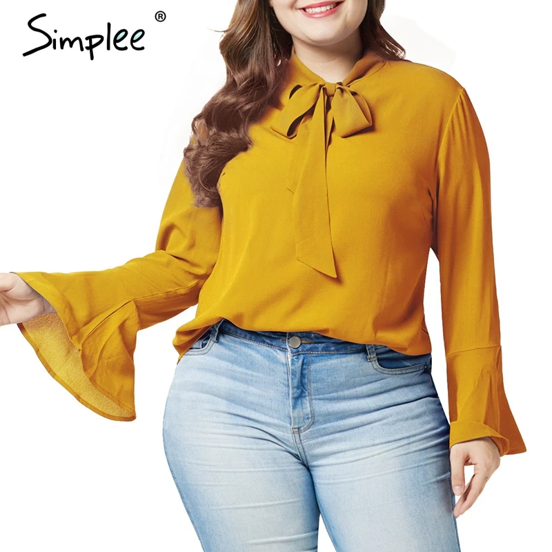 Spring Women Bow Knot Waist Long Sleeve Solid Blouse