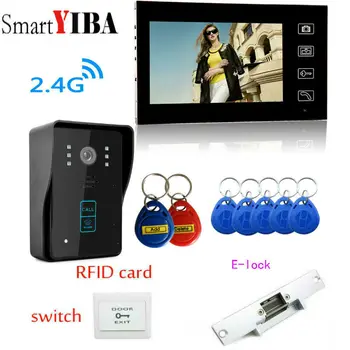 

SmartYIBA 7"Wireless Access Control Doorbell Home Security Camera Color Touch Monitor+Door Lock+Exit Button Video Intercom Kits