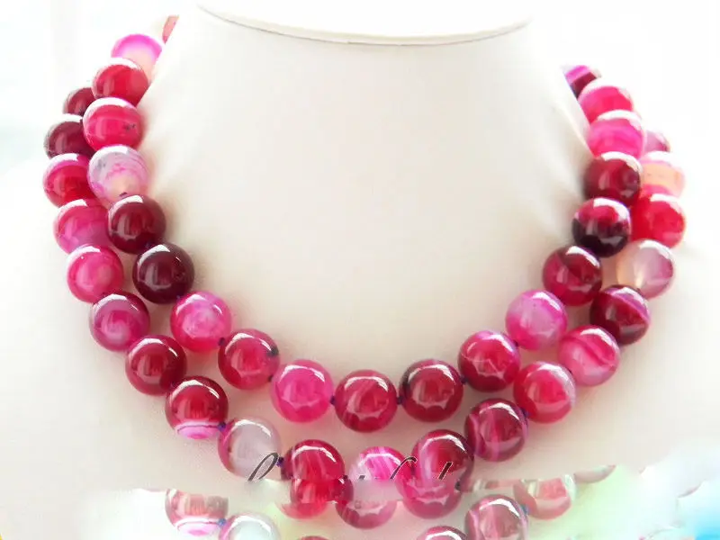

Stunning 33" 14mm red&pink Agate round bead necklace 5.27