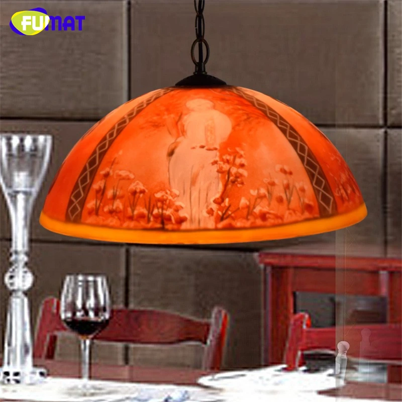 FUMAT Creative Vintage Art Stained Glass Decor Red Oil painting Shade Pendant Lights Restaurant