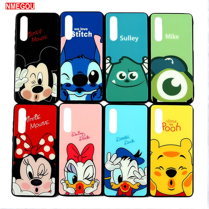 

Glass Case for Huawei P20 P30 Pro Mate 10 20 Lite P Smart Plus Nova 3 3i Y6 Prime Y9 2019 Cute Mouse Women Case Cover Phonecase