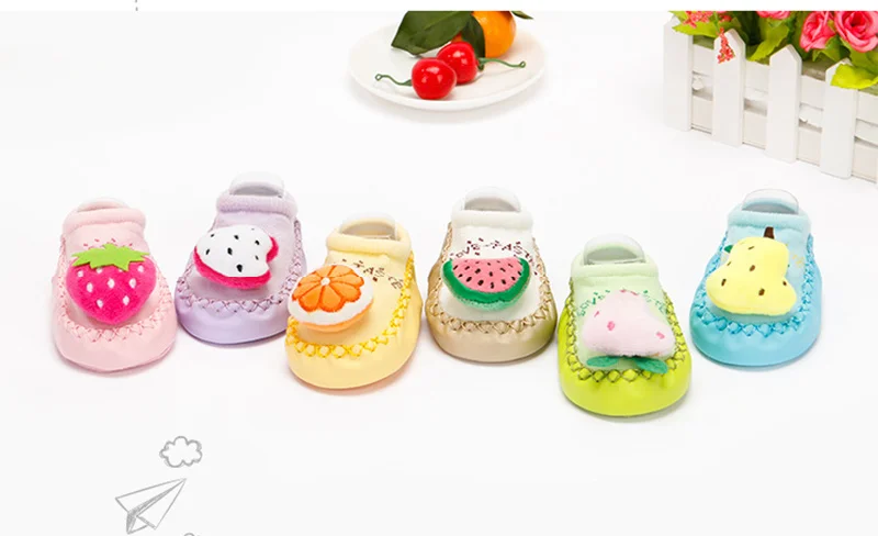 Cute Fruit Shoe Socks For Baby Combed Cotton Anti Slip Boy Girl Floor Socks Leather Sole Newborn Socks 0-12 Months Home Slippers (17)