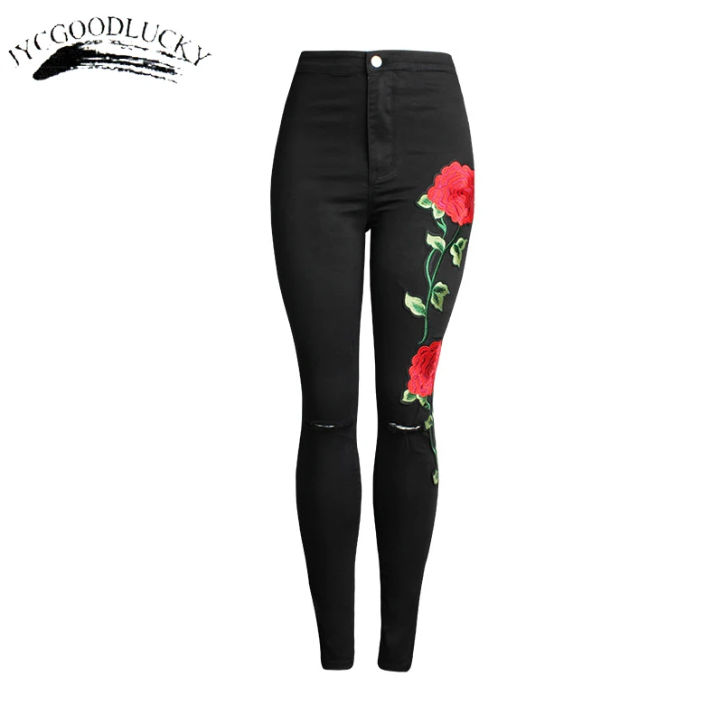 

Fashion Jeans Woman 2017 Black Embroidery Jeans Femme Push Up Jeans With Embroidery Skinny High Waist Ripped Jeans For Women