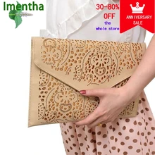 Cutout Women Clutch Bag Female Hollow Cut Out Brown Envelope Clutch Purse Chain Evening Clutch Bags