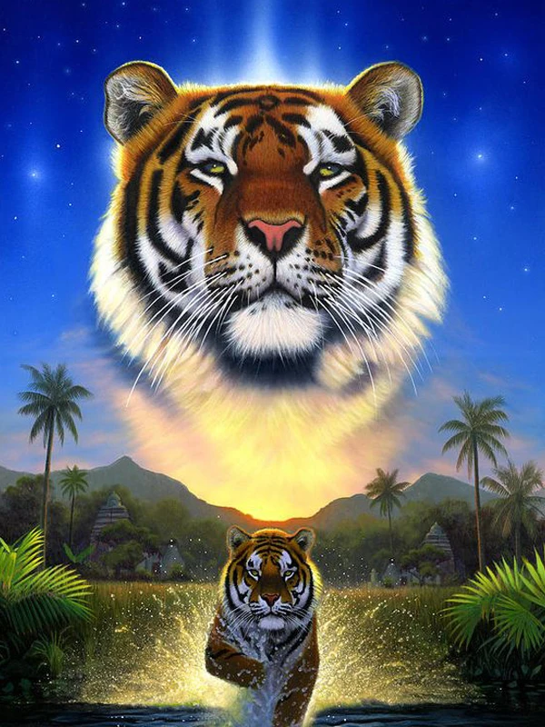 Diamond Painting Full Drill Tiger Cross-Stitch DIY Diamond Embroidery Cartoo round resin Diamond Mosaic Home Wall decor painting - Цвет: FAO1015