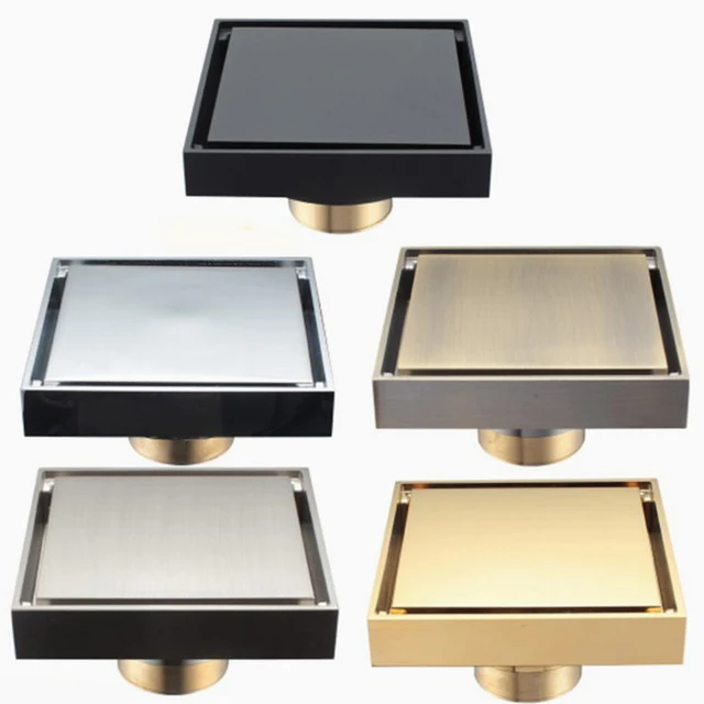 Square Floor Drain Brass Shower Drain 3.5 Inch with Grid Grate Cover  Applicable In Bathroom, Garage, Basement And Toilet