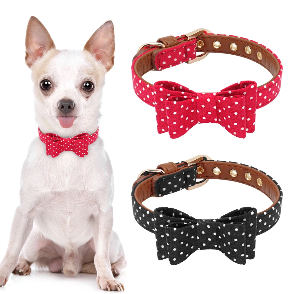 Cute Puppy Dog Cat Collar Leather Bowknot Pet Dog Collar ...