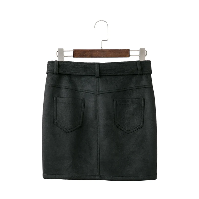 BONGOR LUSS Sexy 2018 Autumn Winter Suede Women Skirt Zipper Sashes Double Pocket Party Short Mini Ladies Black Skirts (11)
