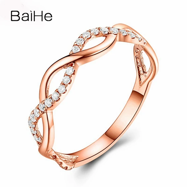 BAIHE Solid 18 К белого золота 0.18ct Certified H/SI круглая огранка 100% из натуральной бриллиантами свадебные Для женщин Мода fine Jewelry Кольцо