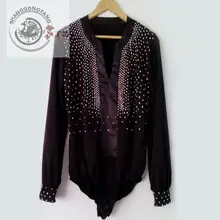 Новые мужские туфли для латинских танцев костюмы Длинные рукава со стразами туфли для латинских танцев тела Свободный Топ для подростков мужские конкурс латиноамериканских танцев рубашки S-4XL