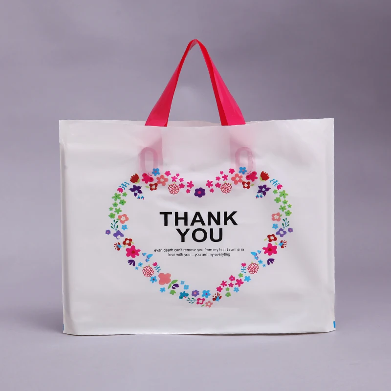 50pcs White Thank You Plastic Handbag Children Clothing Packaging Large thick gift packing bag