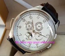 44MM PARNIS Automatic Self-Wind movement white dial multi-funtion men’s watch Mechanical watches 128