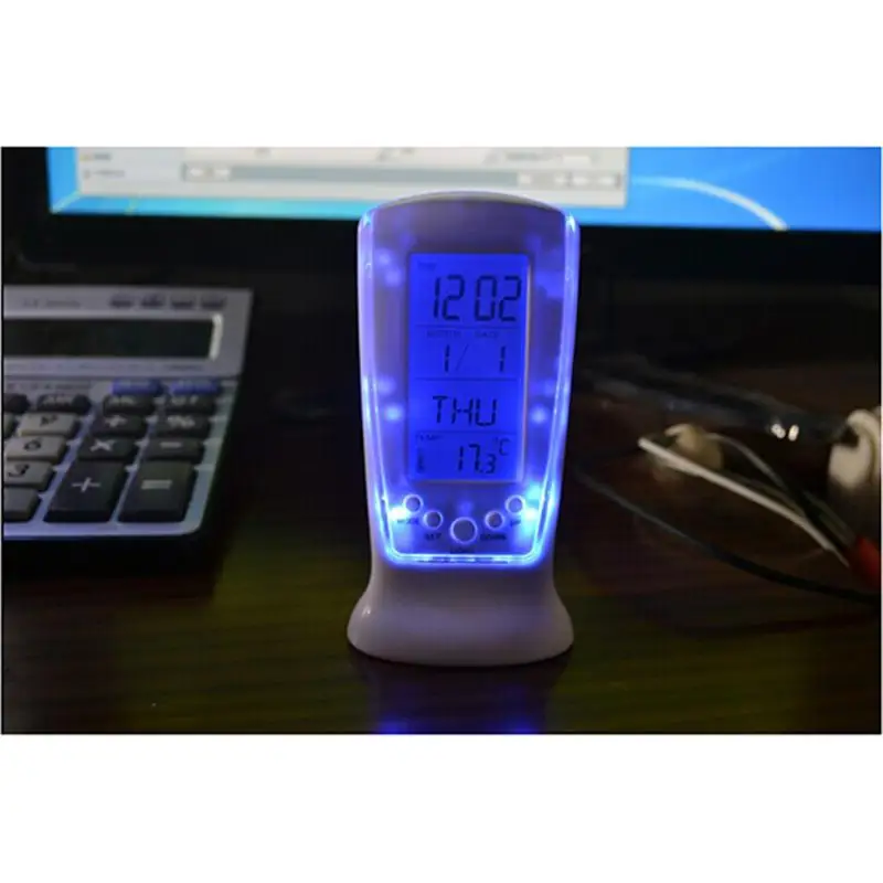 Батарея питание светодиодный цифровые часы с будильником/дата/термометр/свет/таймер/музыка(белый