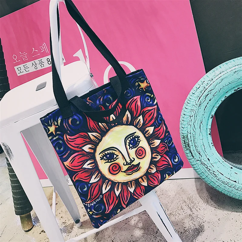 Menghuo Original Design New Tarot Canvas Handbags Printed Bags Beach Bags Large Capacity Tote Women Casual Shopping Bags Bolsa (9)