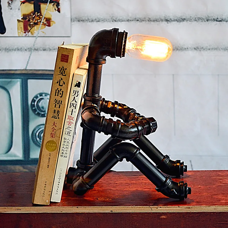 Nordic Minimalist Retro Wrought Iron Pipe Lamp Diy Robot Modern Nordic Minimalist Retro Wrought Iron Pipe Lamp Diy Robot Modern Metal Industry Wind