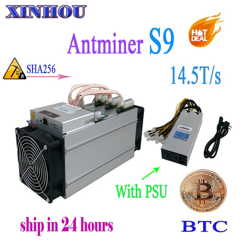 Новый AntMiner S9 14,5 т с 1800 Вт PSU Asic Bitcoin Miner SHA-256 BTC BITMAIN Шахтер лучше чем AntMiner S9 S9i T9 whatsminer m3