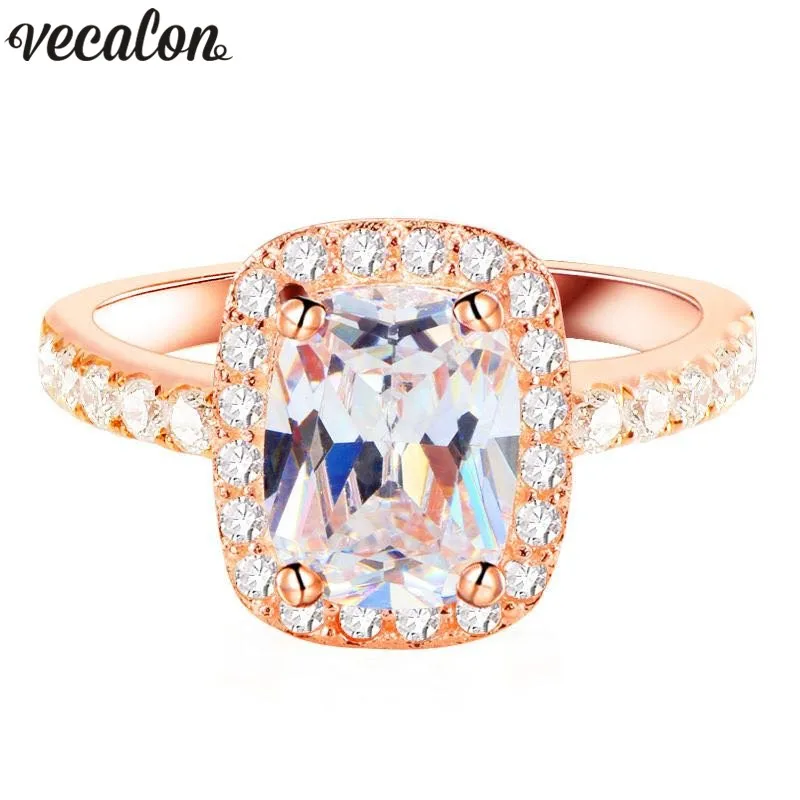 

Vecalon Office Lady Finger Jewelry 925 Sterling Silver ring Cushion cut 5A Zircon Cz Party wedding Band rings for women Gift