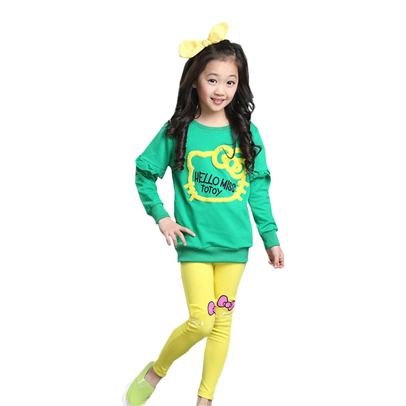 Комплекты одежды для девочек футболка с длинными рукавами и принтом с героями мультфильмов, штаны детская одежда модная спортивная одежда для детей возрастом от 3 до 10 лет, высокое качество, Ruupas Infantis