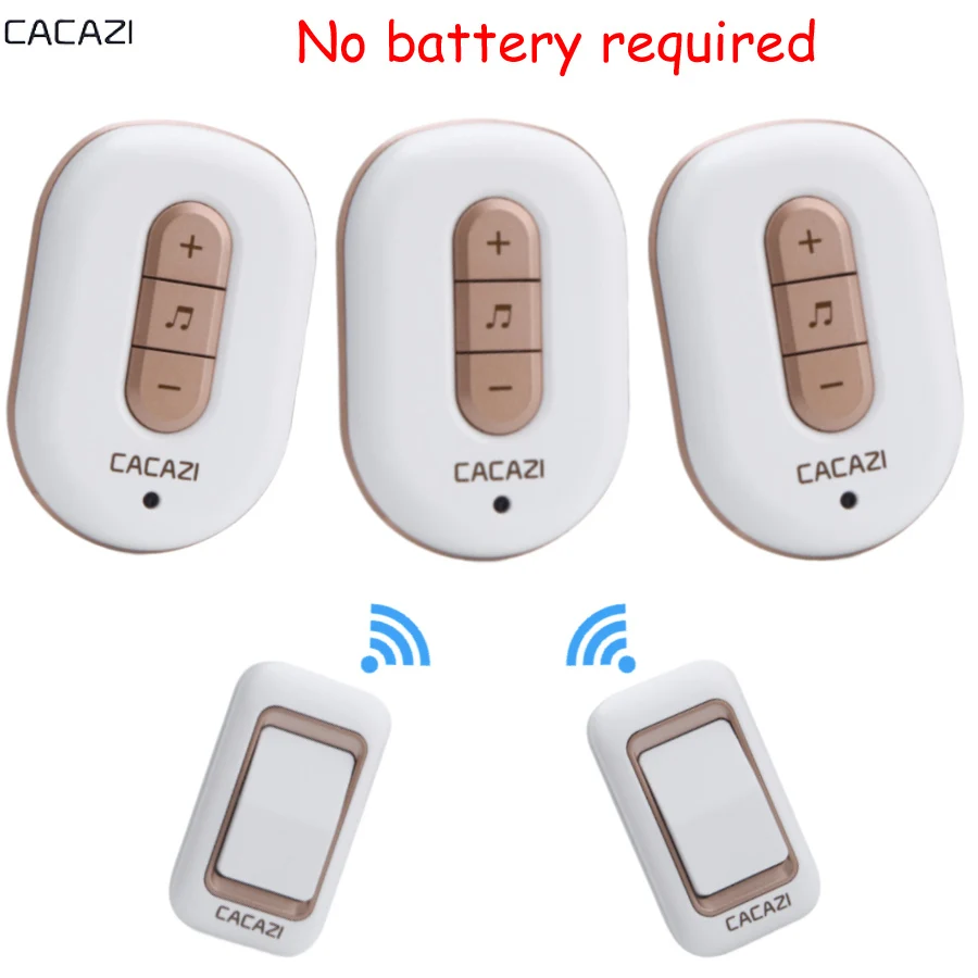 

CACAZI wireless doorbell 2 Button 3 receiver No Need Battery EU US Plug AC 110-220V smart Door bell chime waterproof 200M range