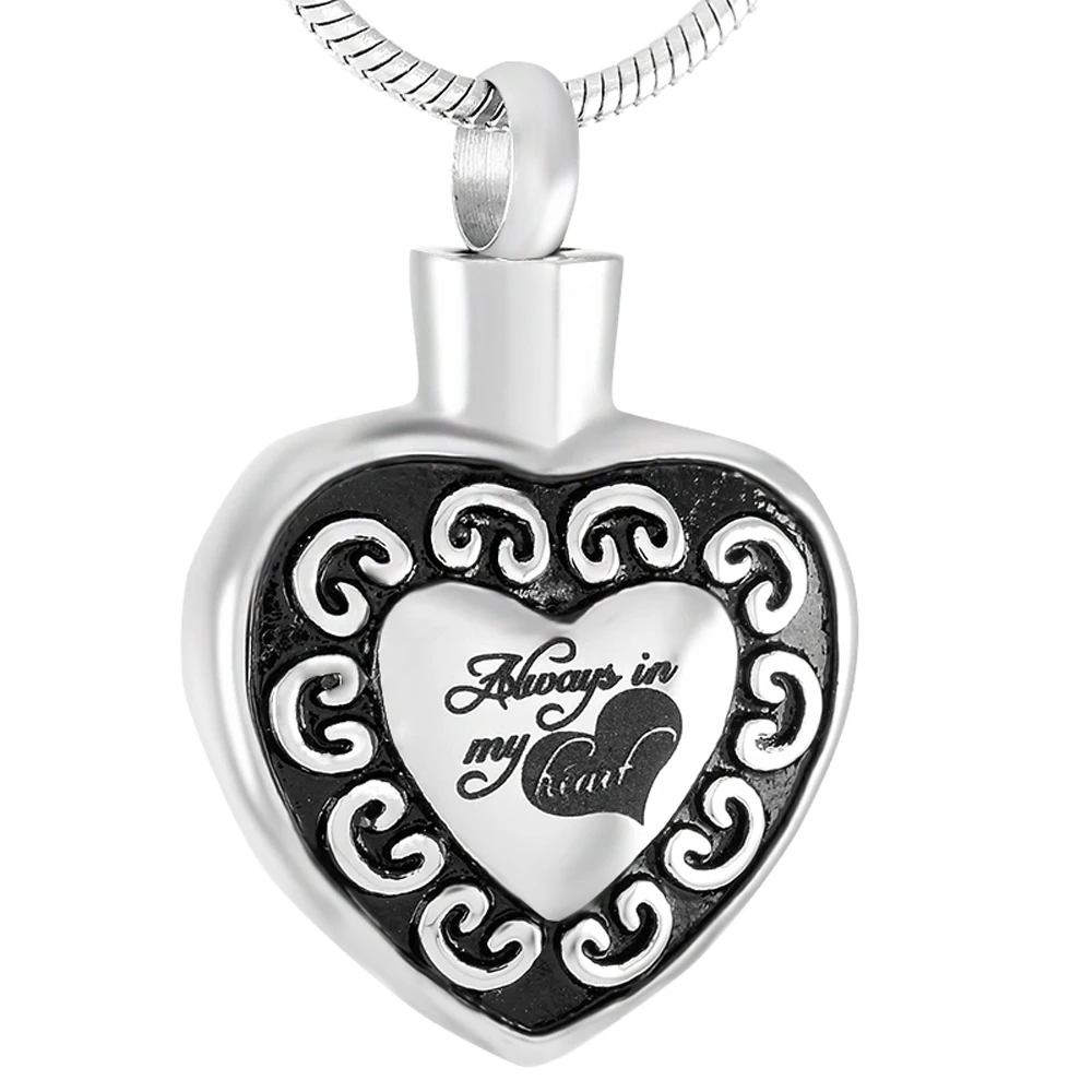 CMJ8474 Dad Mom Engraved Heart Shape Memorial Urn Necklace for ashes Cremation Pendant Keepsake