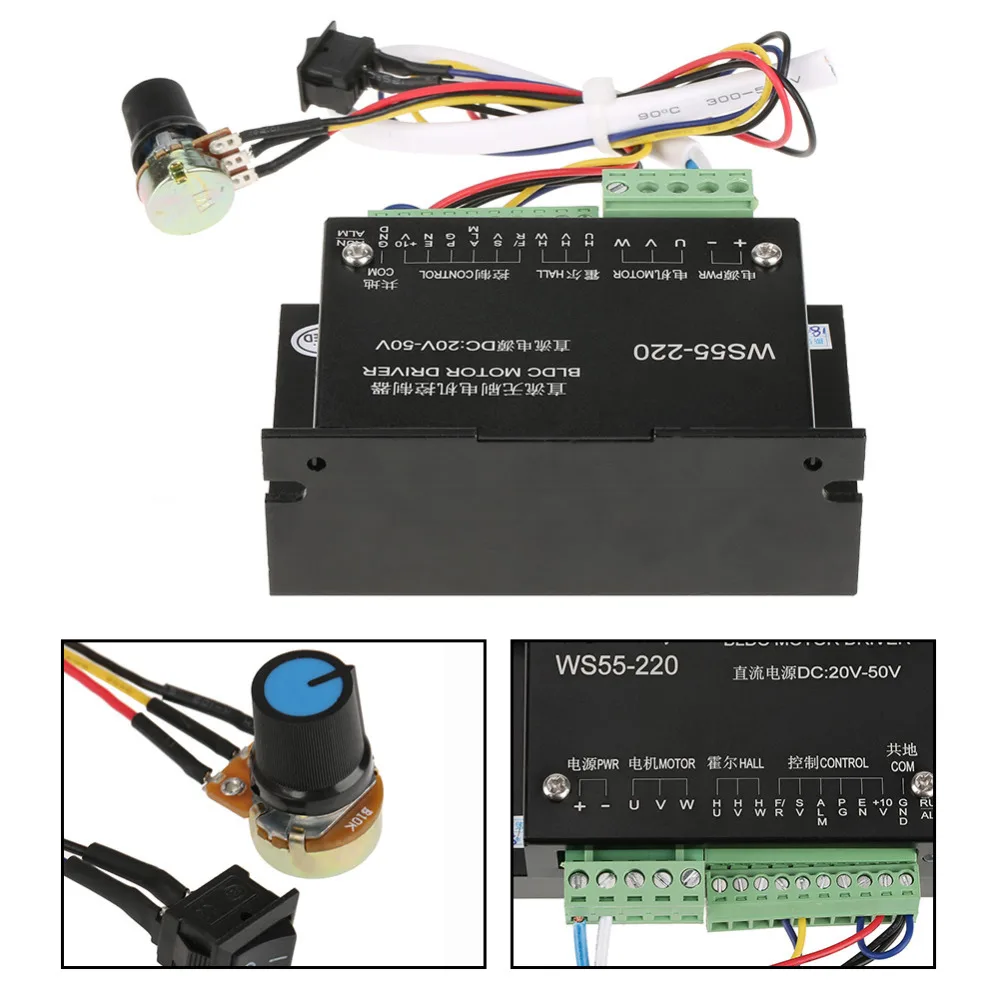 Горячая WS55-220 постоянного тока 48V 500W CNC безщеточный шпиндель мотор BLDC драйвера контроллера Мода