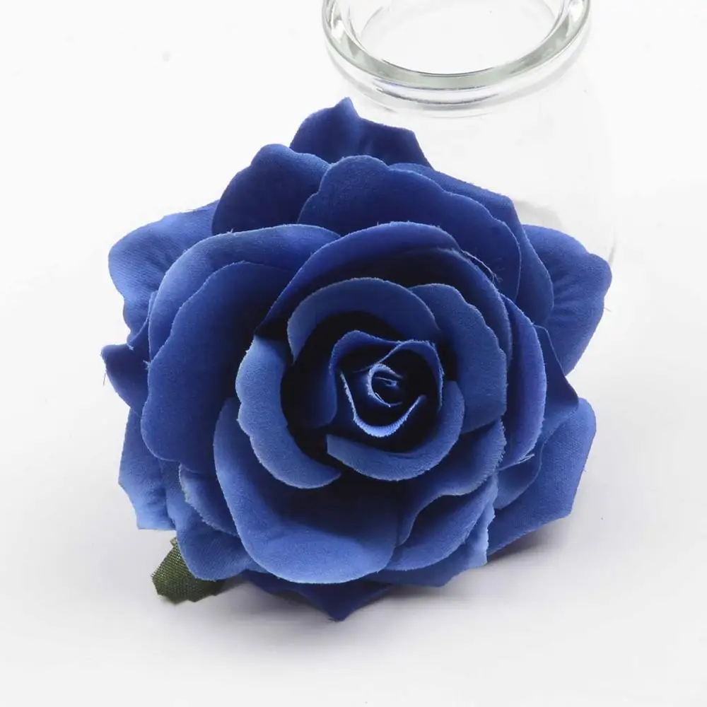 10 шт. большие 10 см искусственные розовые шелковые головки цветов для свадебного украшения DIY Скрапбукинг венок Подарочная коробка ремесло поддельные цветы - Цвет: Royal blue